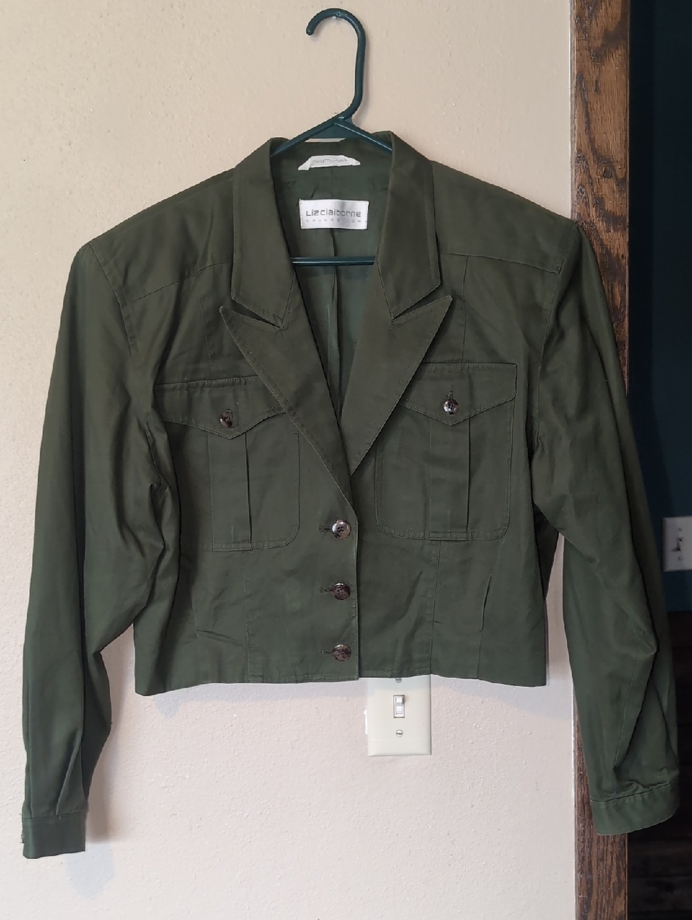 Vintage Liz Claiborne Olive Green Tailored Cropped Utility Jacket